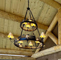 Large two tier rustic chandelier with 12 lights
