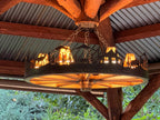 Chandelier Authentic Wagon Wheel Rustic Lodge Light Sheepskin Deer Elk Moose Light Unique Western Chandelier Cabin Light Country Farmhouse