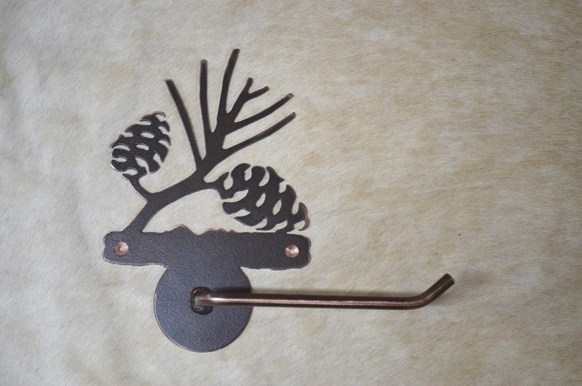 TP Holder Pinecone Rustic Toiler Paper Holder Cabin Decor Gift Pine Cone Lakehouse Bath Gift Metal Wall Art Rustic Lodge Bathroom Decor