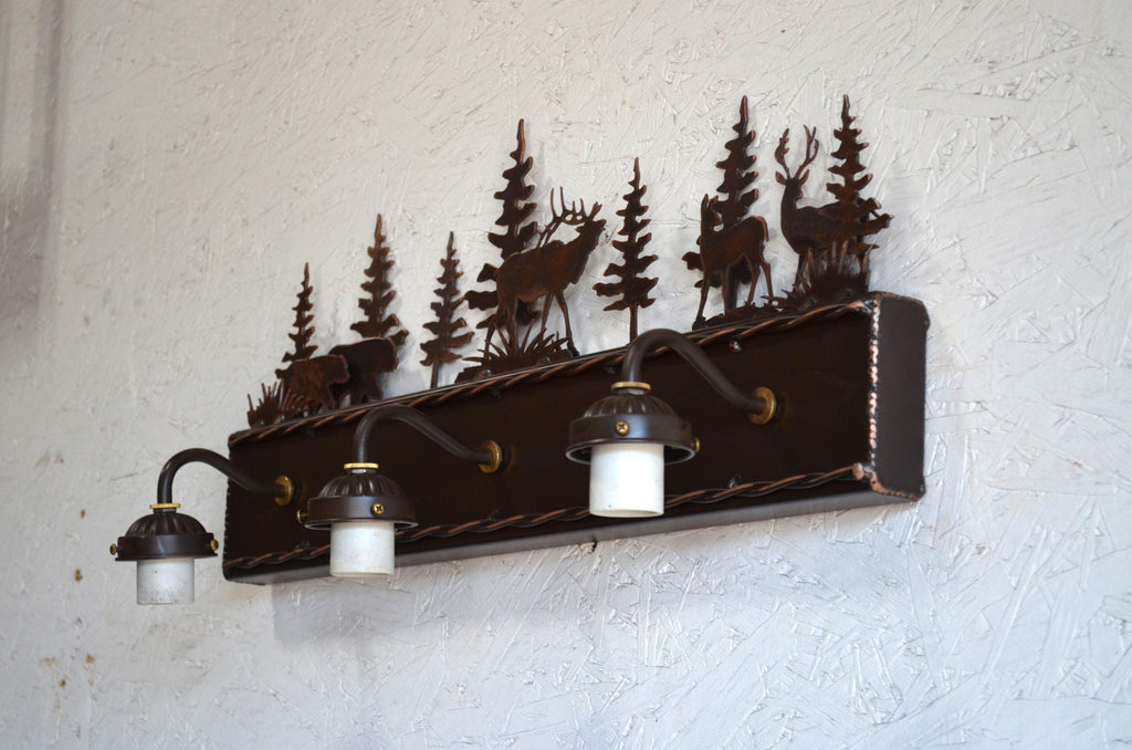 Vanity Bear Elk Deer Light Rustic Bathroom Light Mountain Lodge Bathroom Light Rustic Deer Light Hunters Decor Cozy Cabin Lake Light
