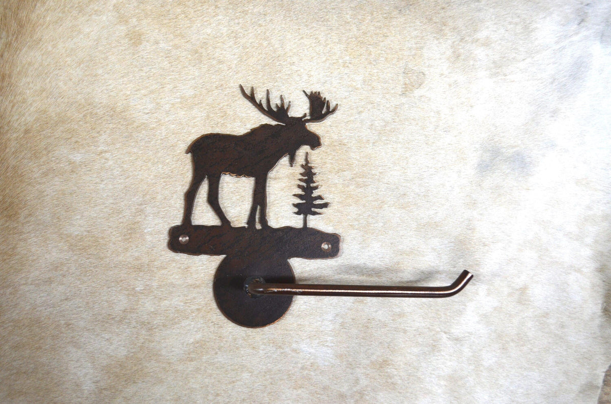 Moose TP Holder Rustic Lodge Bath Hardware Moose Gift Cabin Lakehouse Bathroom Decor Moose Handmade Metal Wall Mount Toilet Paper Gift