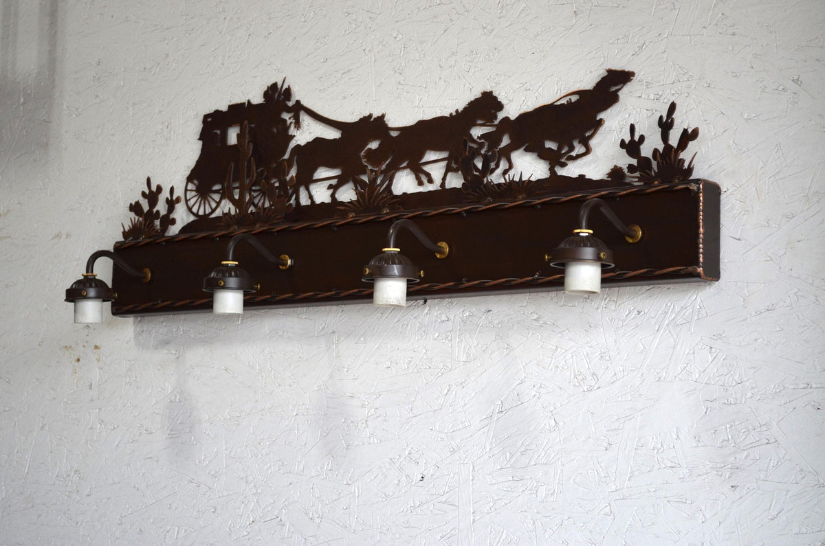 Stagecoach Vanity Light Chuckwagon Bathroom Light Unique Western Bathroom Light Cactus Horse Ranch Cabin Light Rustic Western Light