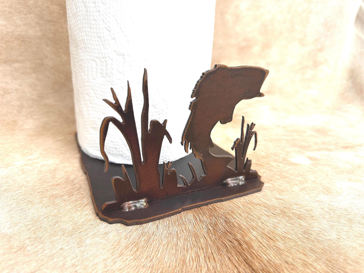 Rustic Bass Paper Towel Holder: Metal Fish Decor - Lodge Kitchen