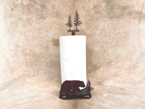 Rustic Bear Paper Towel Holder: Metal Kitchen Decor