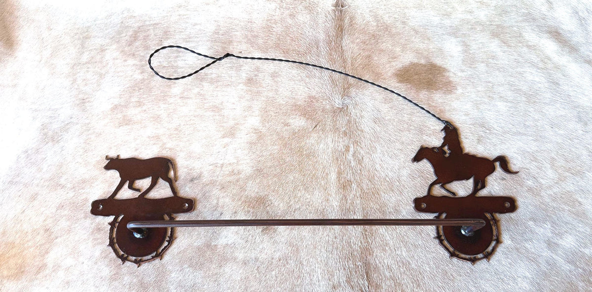 Rustic Western Towel Bar: Cowboy Lasso & Barbwire Bathroom Decor