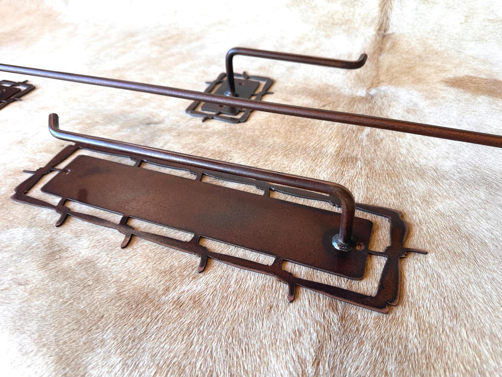 Rustic Barbwire Towel Bar Set: Western Bathroom Decor, Copper Patina
