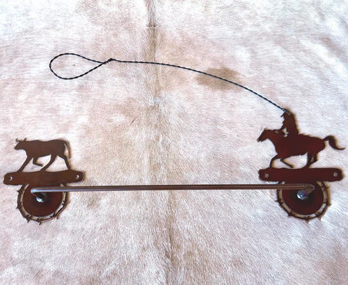 Rustic Western Towel Bar: Cowboy Lasso & Barbwire Bathroom Decor