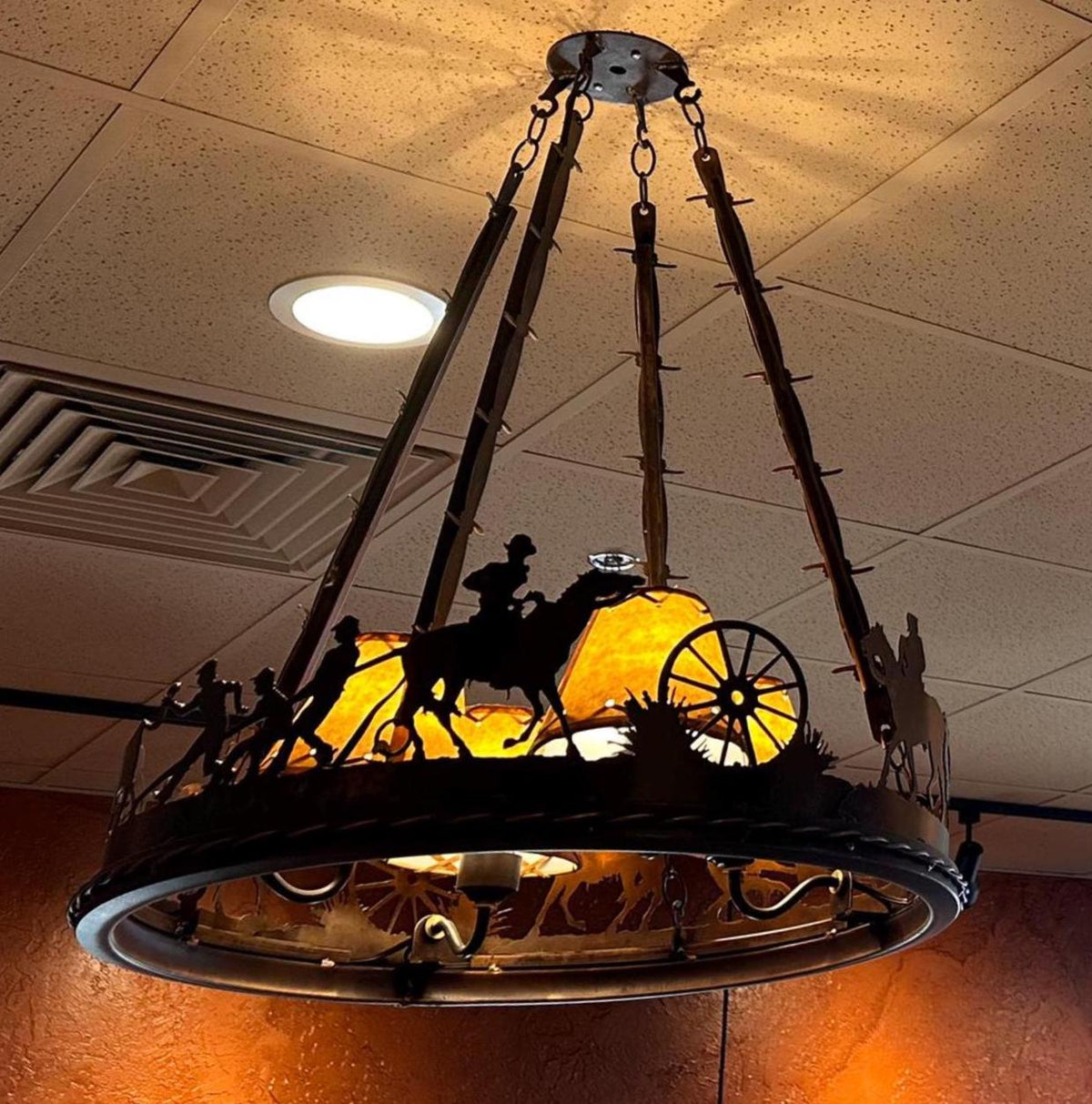 Horse Chandelier Handmade Western Lighting Metal Ring Horse Ranch Light
