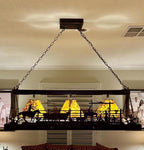 Chandelier Corral Rectangle Light Rustic Western Pendant Sheepskin Shades Handmade Cowboy Chandelier Cattle Farm Light