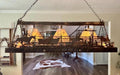 Western Chandelier Handmade with Reclaimed Barn Wood, Sheepskin Shades, Corral Scene Handmade in the USA. Rectangle Cowboy Chandelier