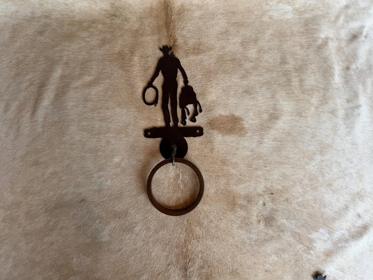 Handmade Cowboy with Saddle Bathroom Hardware Set. Cowboy Towel bar, Towel Ring, Toilet Paper Holder. Rustic Lodge Cowboy Decor