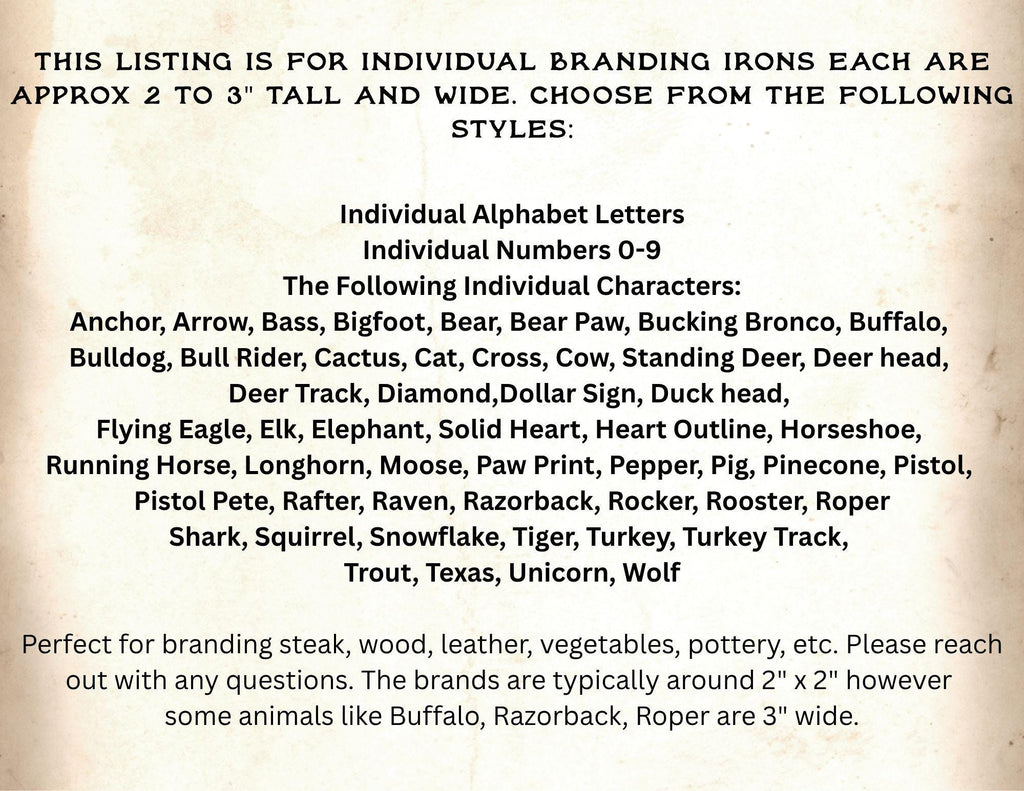 Branding Iron Gift Steak Brands Grill Gift Characters Animals 2" Branding Iron Grill Gift Dad Gift for Him Brand Ceremony Anniversary Gift
