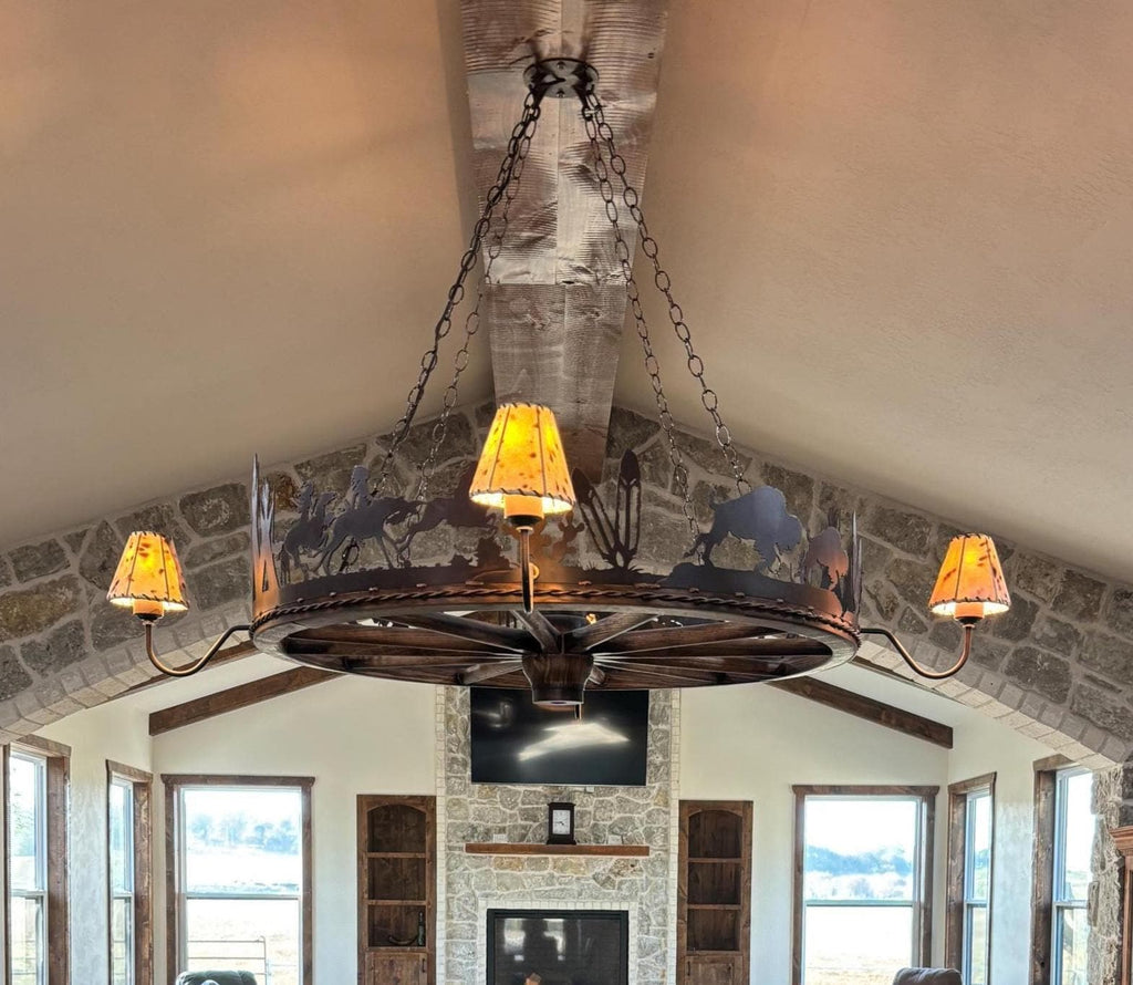Buffalo Hunt Handmade Wagon Wheel Chandelier