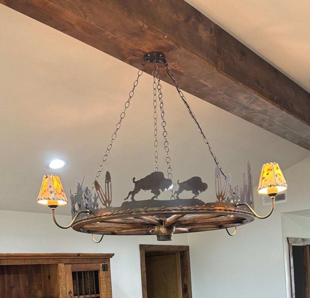 Buffalo Hunt Handmade Wagon Wheel Chandelier