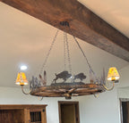 Buffalo Hunt Handmade Wagon Wheel Chandelier