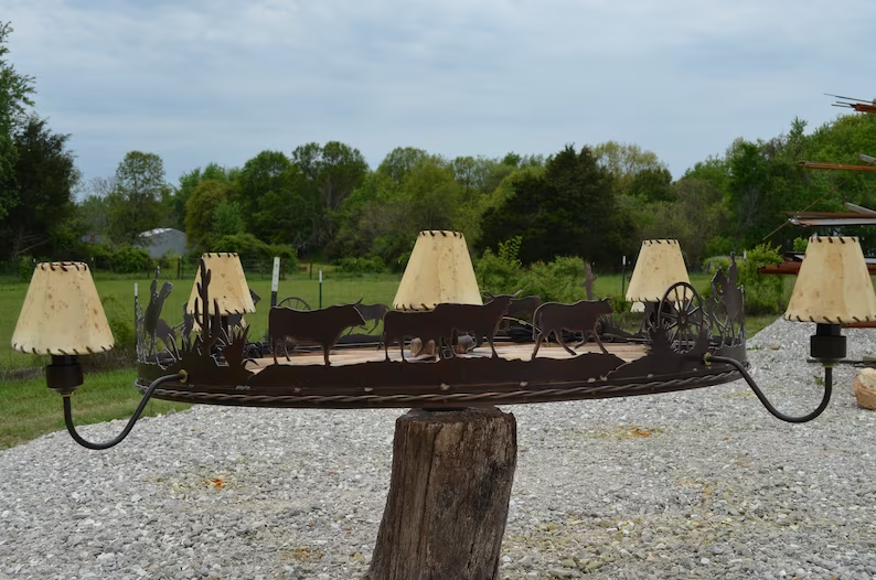 Cattle Drive Wagon Wheel Chandelier