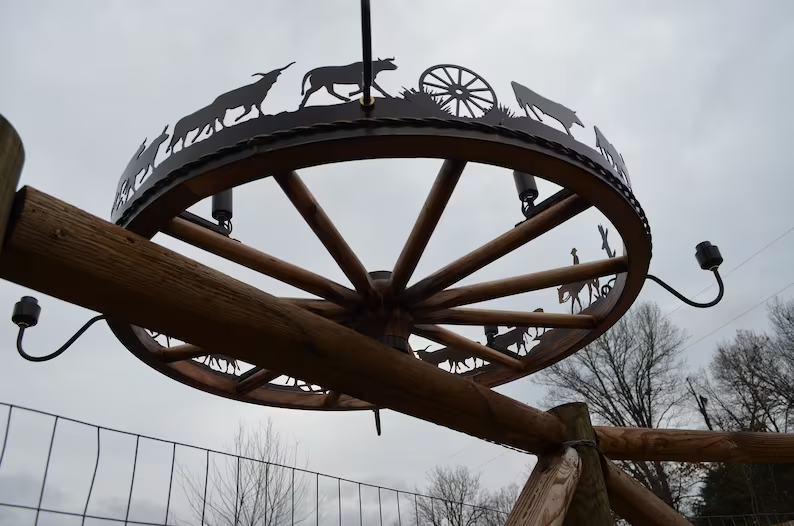 Cattle Drive Wagon Wheel Chandelier