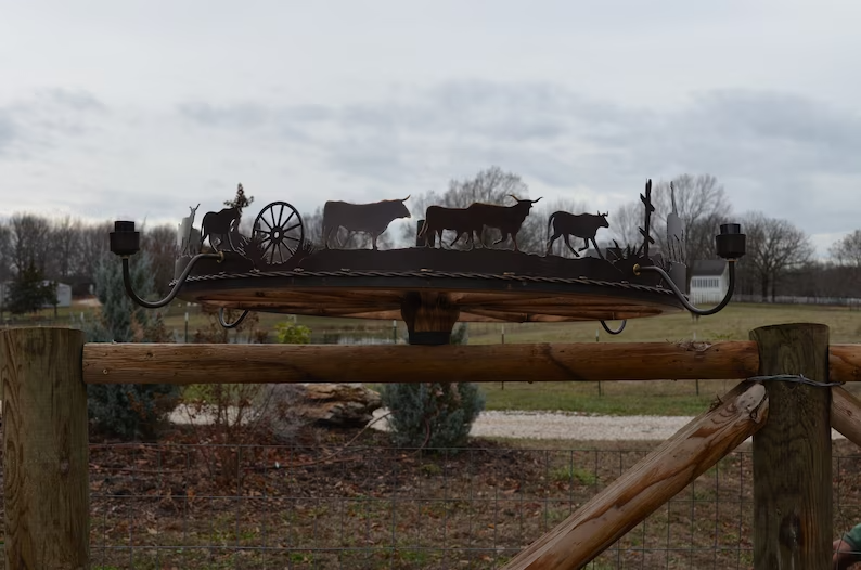Cattle Drive Wagon Wheel Chandelier